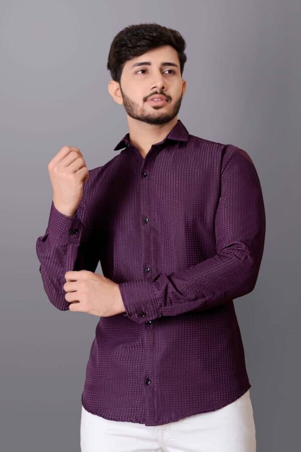 MENS PREMIUM PLAIN FULL SLEEVE SHIRT [WAFFLE FABRIC] - Image 2