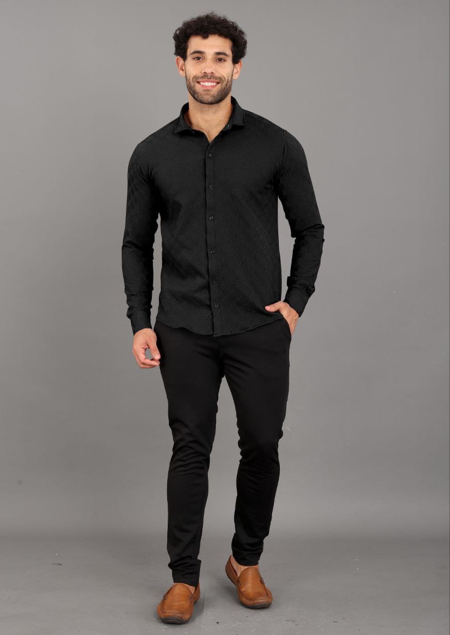 PREMIUM MENS POPCORN FABRIC MENS BLACK SHIRT