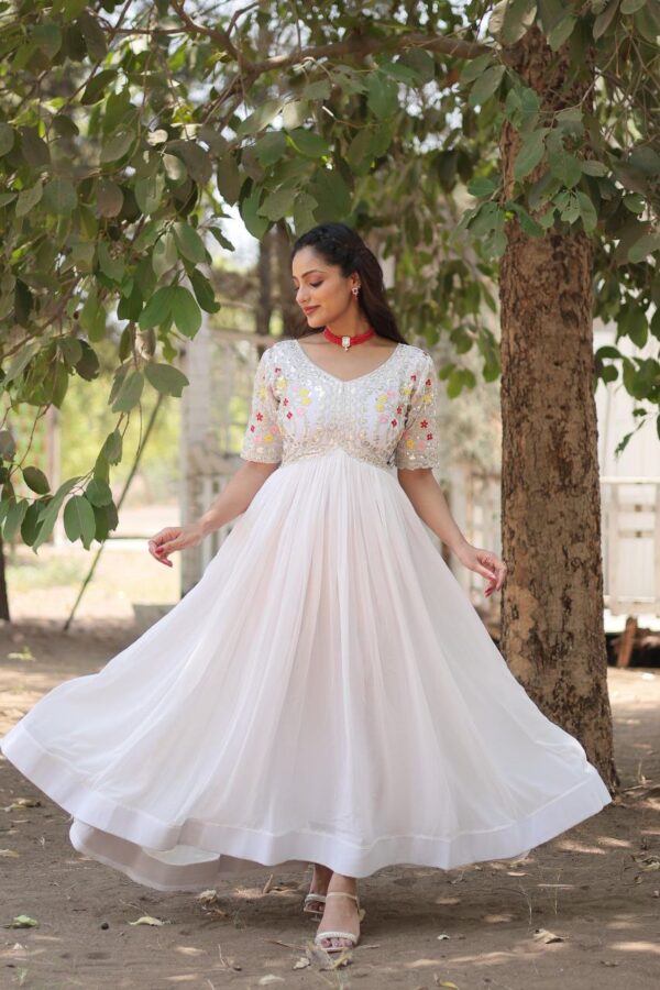 PREMIUM DESIGNER READYMADE GOWN [RED AND WHITE] - Image 7