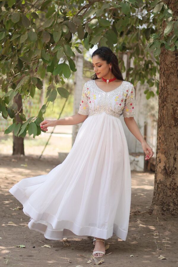PREMIUM DESIGNER READYMADE GOWN [RED AND WHITE] - Image 5
