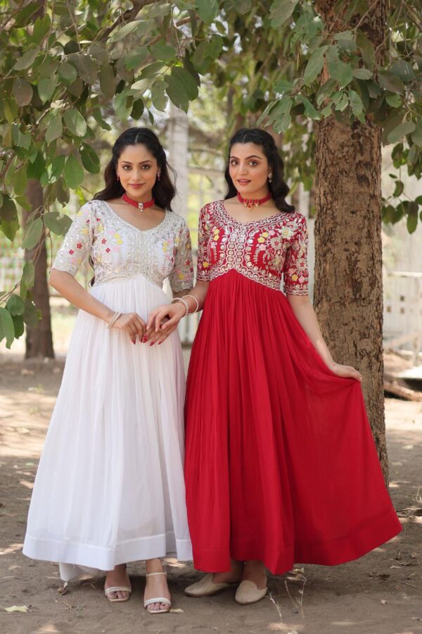PREMIUM DESIGNER READYMADE GOWN [RED AND WHITE]