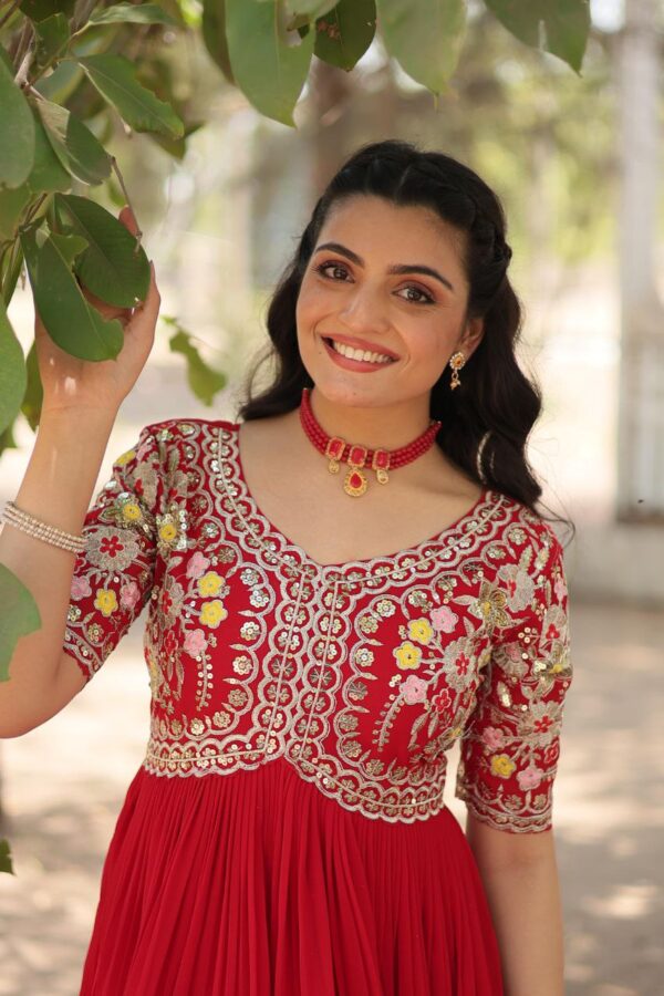 PREMIUM DESIGNER READYMADE GOWN [RED AND WHITE] - Image 2