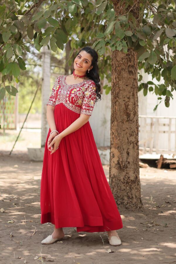 PREMIUM DESIGNER READYMADE GOWN [RED AND WHITE] - Image 3