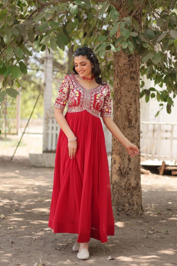 PREMIUM DESIGNER READYMADE GOWN [RED AND WHITE] - Image 4