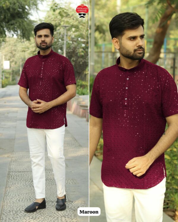 mens festive embroidered kurtas in 5 bold colors - Image 4