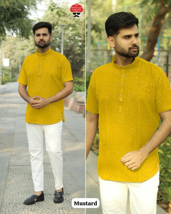mens festive embroidered kurtas in 5 bold colors - Image 3