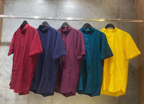 mens festive embroidered kurtas in 5 bold colors - Image 2