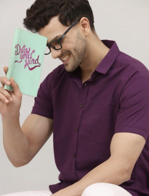 mens regular fit plain half sleeve shirt in 8 bold colors - Image 9
