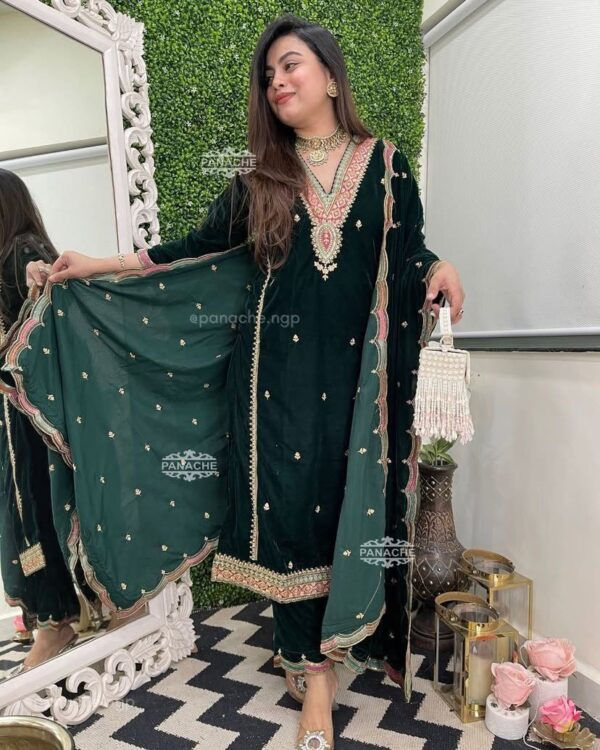 premium festive wear dress with pant and dupatta in 2 classy colors - Image 10