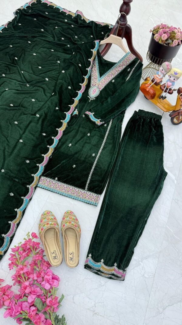premium festive wear dress with pant and dupatta in 2 classy colors - Image 9