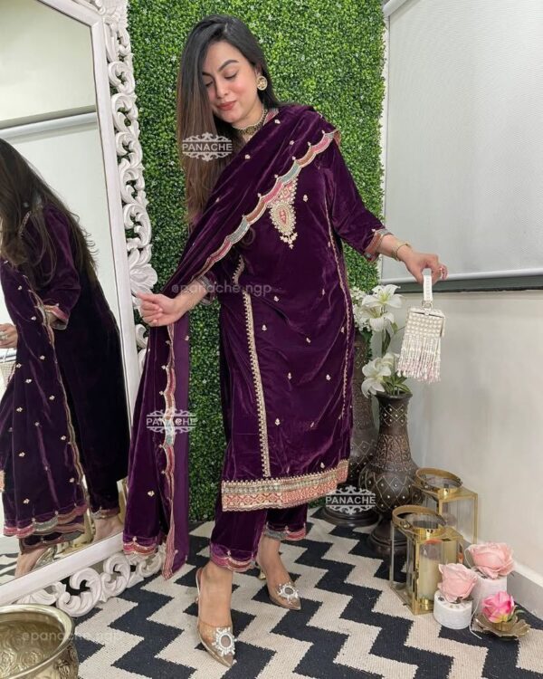 premium festive wear dress with pant and dupatta in 2 classy colors - Image 7