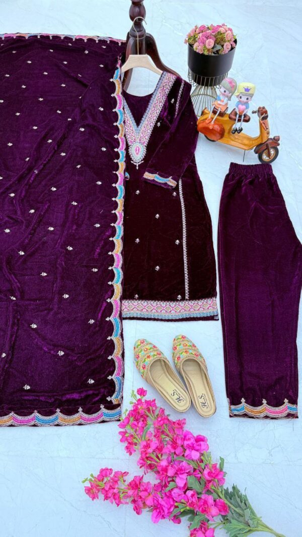 premium festive wear dress with pant and dupatta in 2 classy colors - Image 5