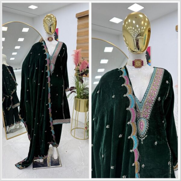 premium festive wear dress with pant and dupatta in 2 classy colors - Image 3