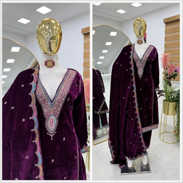 premium festive wear dress with pant and dupatta in 2 classy colors - Image 2