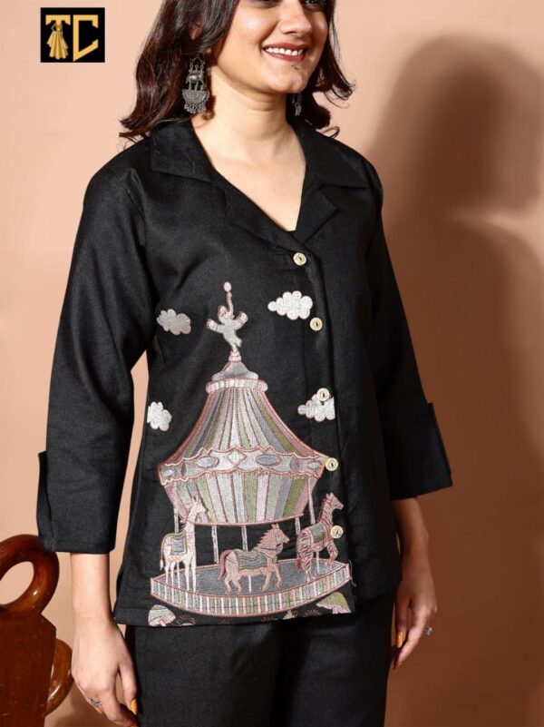 women regular fit embroidered co-ord set in 4 colors - Image 2