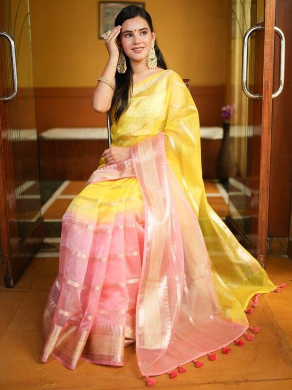 WOMENS REGULAR FIT SOLID ORGANZA SAREE - Image 2