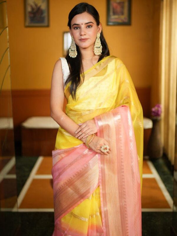 WOMENS REGULAR FIT SOLID ORGANZA SAREE