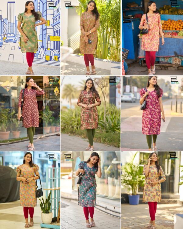 womens printed silk half sleeve kurtis in 9 colors