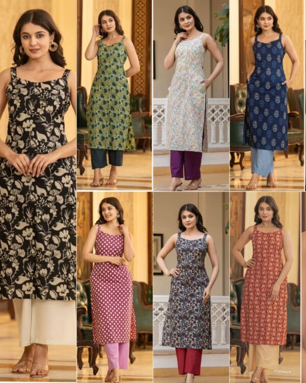 womens printed cotton sleeveless kurtis in 7 colors