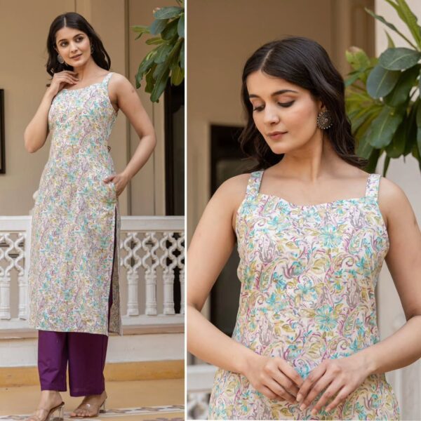 womens printed cotton sleeveless kurtis in 7 colors - Image 6