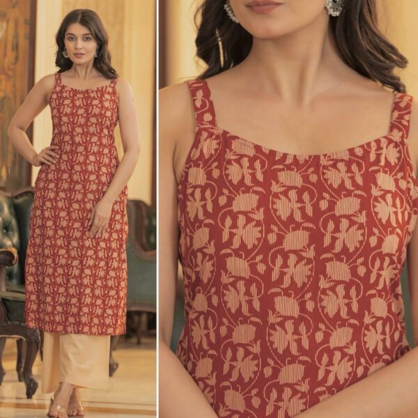 womens printed cotton sleeveless kurtis in 7 colors - Image 4