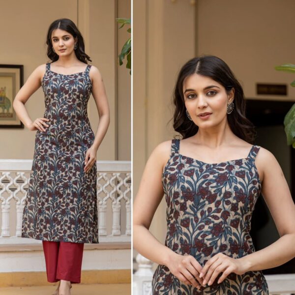 womens printed cotton sleeveless kurtis in 7 colors - Image 2
