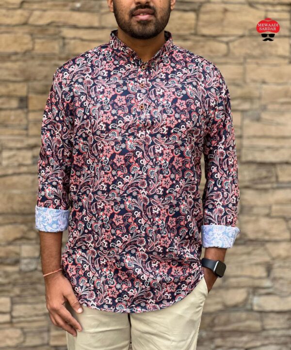 mens festive full sleeve short printed kurtas in bold colors - Image 2