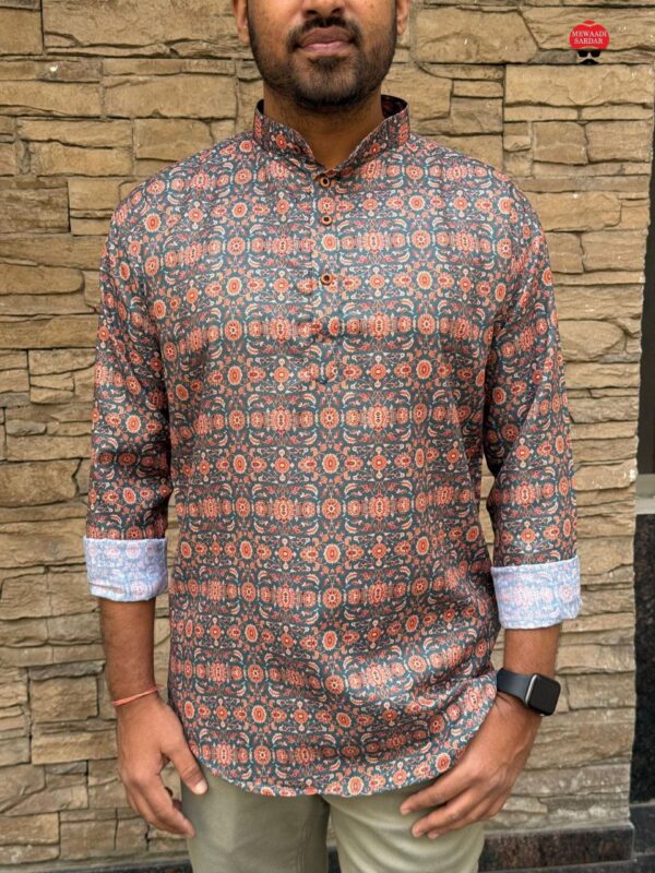 mens festive full sleeve short printed kurtas in bold colors - Image 3