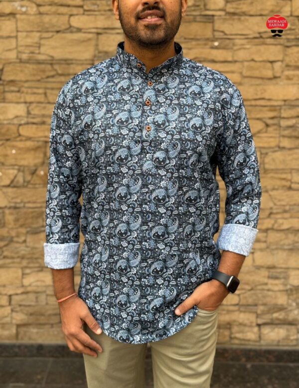 mens festive full sleeve short printed kurtas in bold colors - Image 4