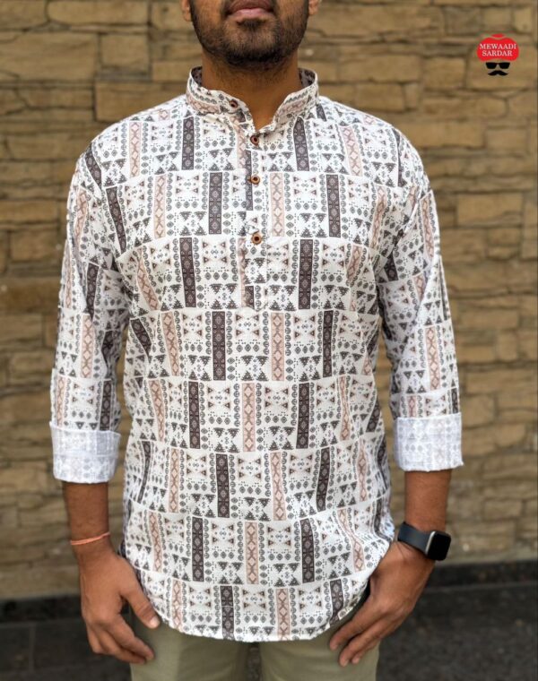 mens festive full sleeve short printed kurtas in bold colors - Image 5
