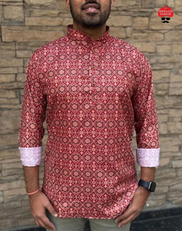 mens festive full sleeve short printed kurtas in bold colors - Image 9