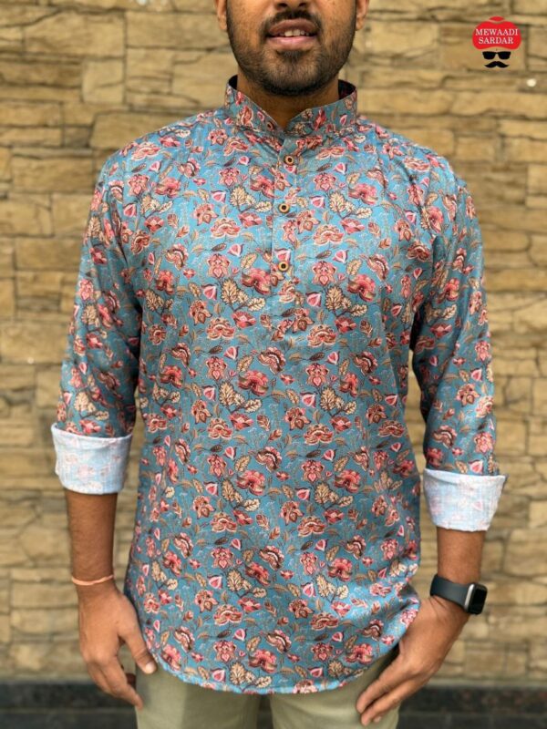 mens festive full sleeve short printed kurtas in bold colors - Image 10