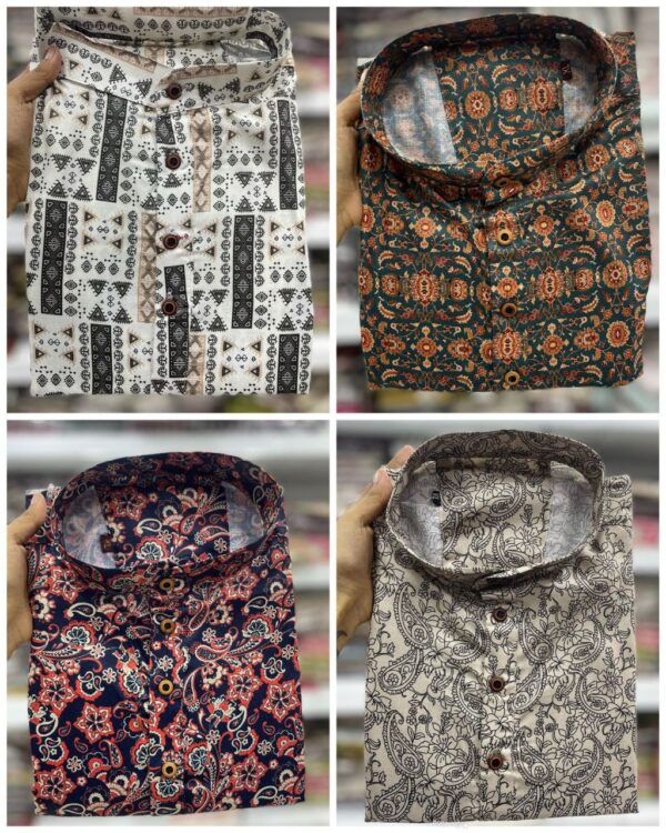 mens festive full sleeve short printed kurtas in bold colors
